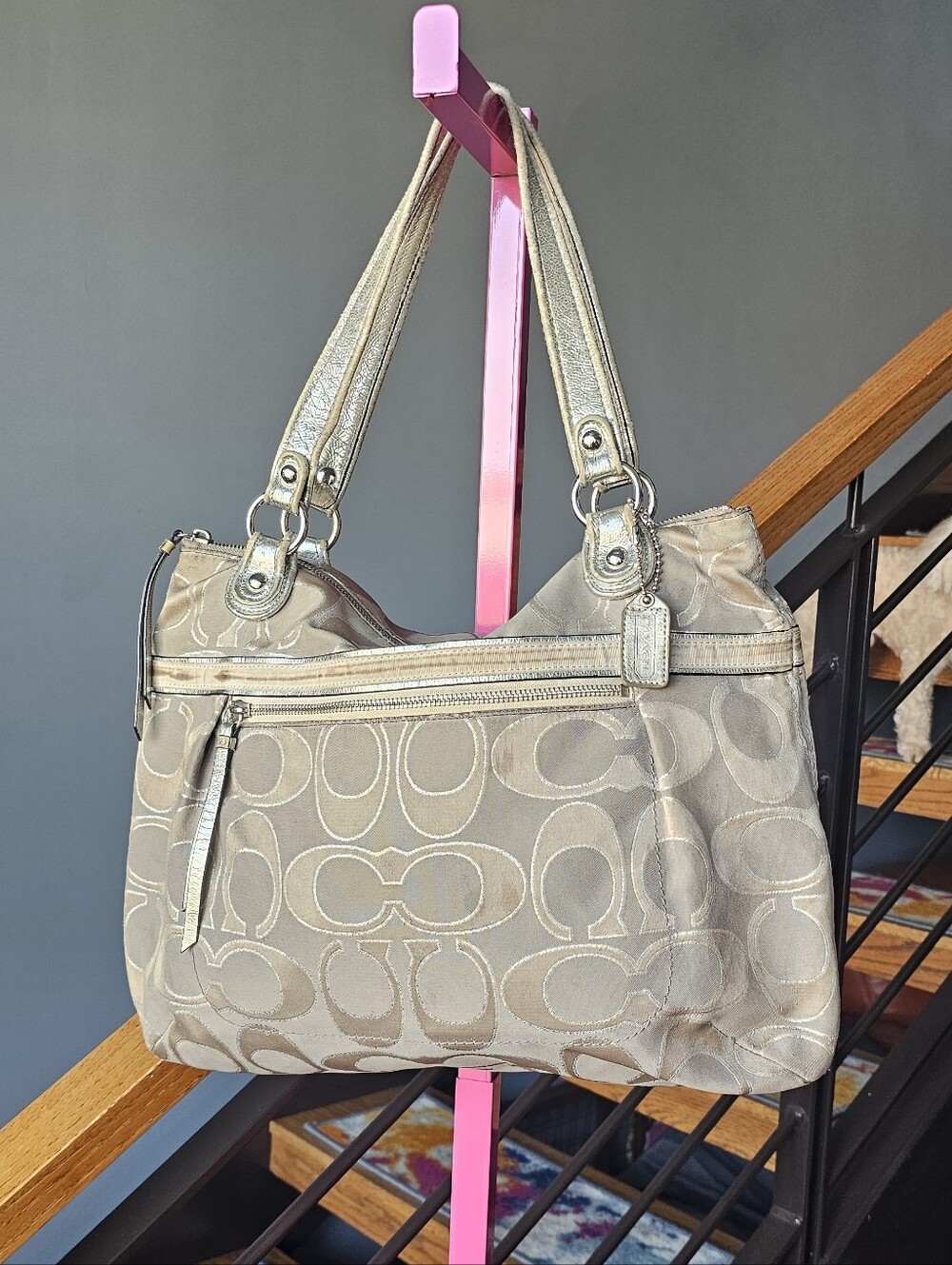 Coach Poppy Metallic Signature Sateen Glam Tote 18979 Y2K Shoulder Bag AS IS